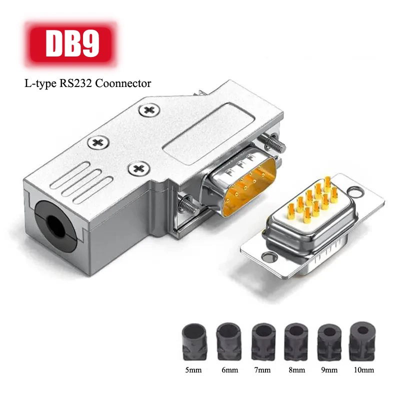 

Metal Shell DB9 Terminal 90 Degrees RS232 Serial Port Connector Mini 9pin L-type Plug Industrial Grade Male Female Solid Needle