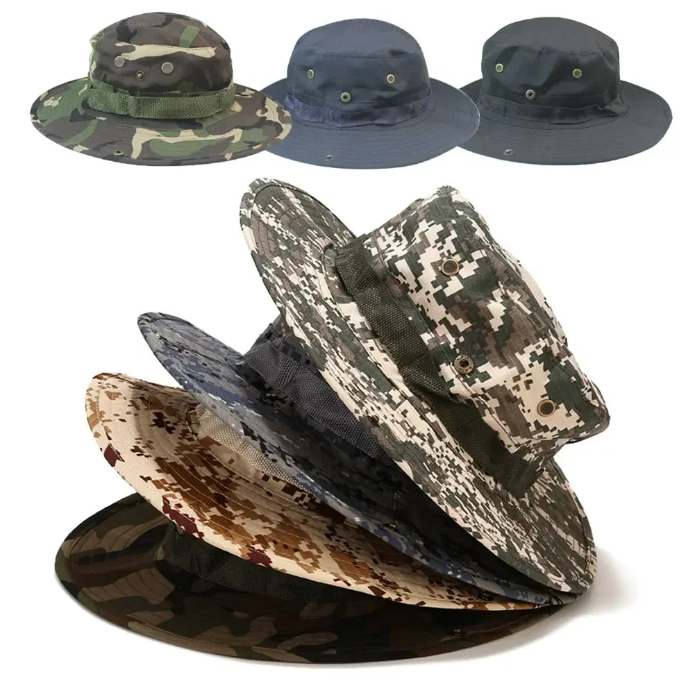 Cappello Boonie mimetico Cappelli a secchiello tattici Cappello estivo Panama Caccia Escursionismo Cappellini da sole mimetici all'aperto da uomo - immagine 3