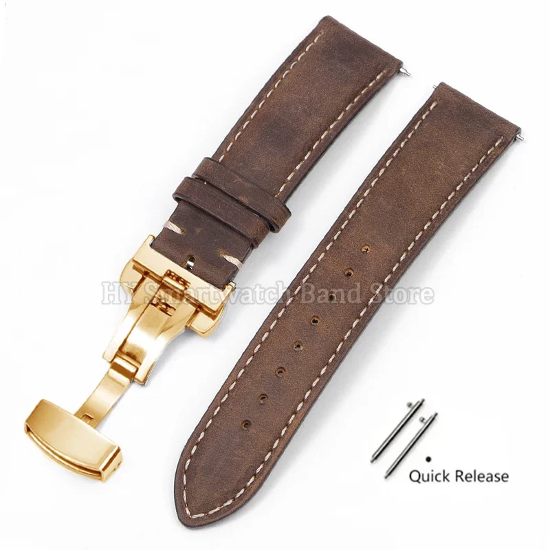 Premium Leather Cowhide Watch Strap with Quick Release and Butterfly Buckle