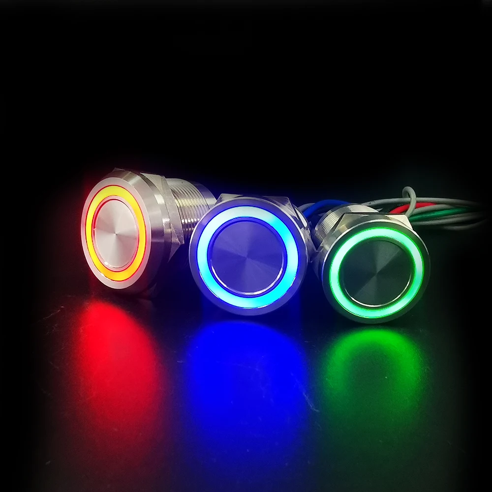 Interruptor Piezo Led de Cor Dupla 19 mm 22 mm Interruptor de Botão Ip68 à Prova Dágua Momentâneo Bi-color Tri-color Vermelho & Verde Vermelho & Bue Rgb
