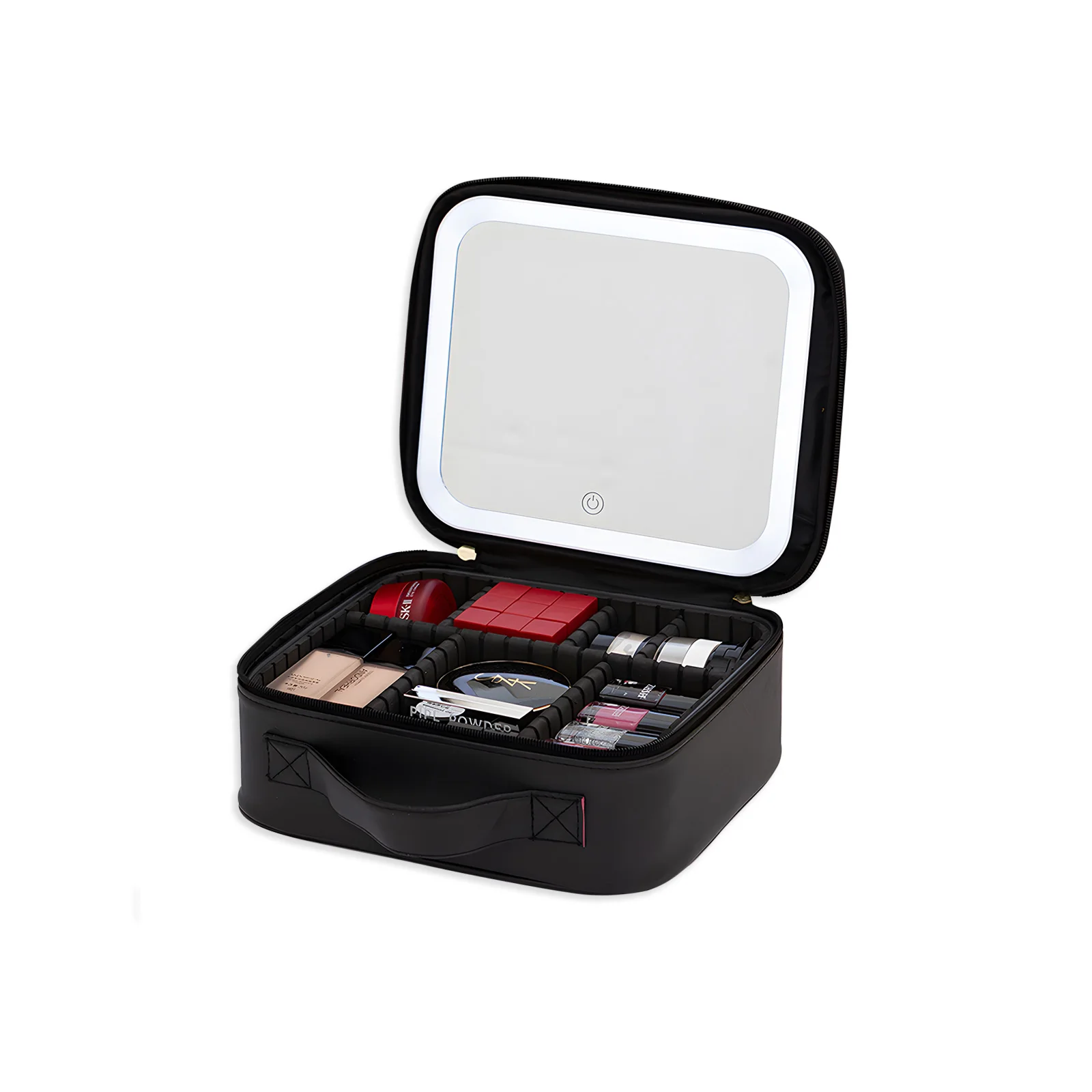 Necessaire de maquiagem na cor rosa aberta com espelho LED