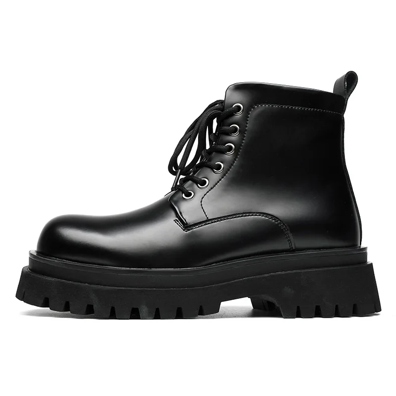 

Men Thick Bottom Ankle Boots Male Chunky Casual Shoes Round Toe Platform Motorcycle Boots Microfiber Leather Oxfords