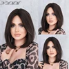 NAMM Short Bob Wigs Women Synthetic Wigs Middle Part Bangs Light Brown/Black Female Cosplay Heat Resistant Straight Natural Wigs 1