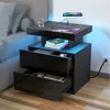 LED Nightstand with Wireless Charging Station Modern Nightstand Type C USB Port 2 Drawers Bedside Table Black Smart Night Table 1