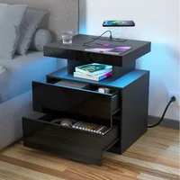 LED Nightstand with Wireless Charging Station Modern Nightstand Type C USB Port 2 Drawers Bedside Table Black Smart Night Table 1