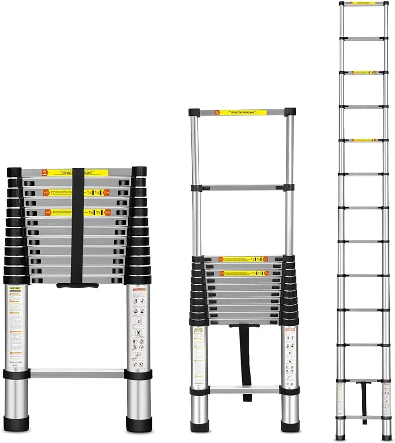 

Telescoping Ladder, 12.5FT Aluminum Telescopic Extension Ladder with Non-Slip Feet, Multi-Purpose Collapsible Ladder for RV