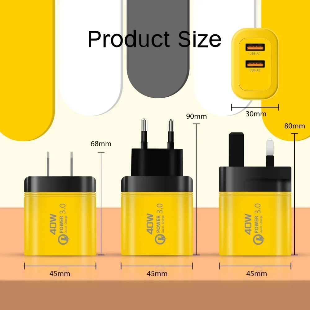 40W Fast Charging Dual Port USB Charger 2A Wall Charger Adapter EU US Plug Travel Phone Charger for iPhone Samsung Xiaomi Redmi