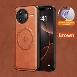 Wireless Charging Magnetic Leather Phone Case with Car Mount Compatibility for Poco F7 Ultra (Brown)