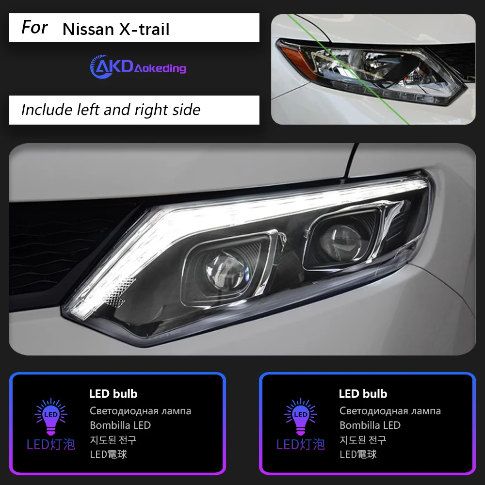 AKD-자동차 스타일링 헤드 라이트, 닛산 X-트레일 루즈 LED 헤드 라이트 2014-2016 DRL Hid 옵션 헤드 램프 엔젤 아이 빔 액세서리