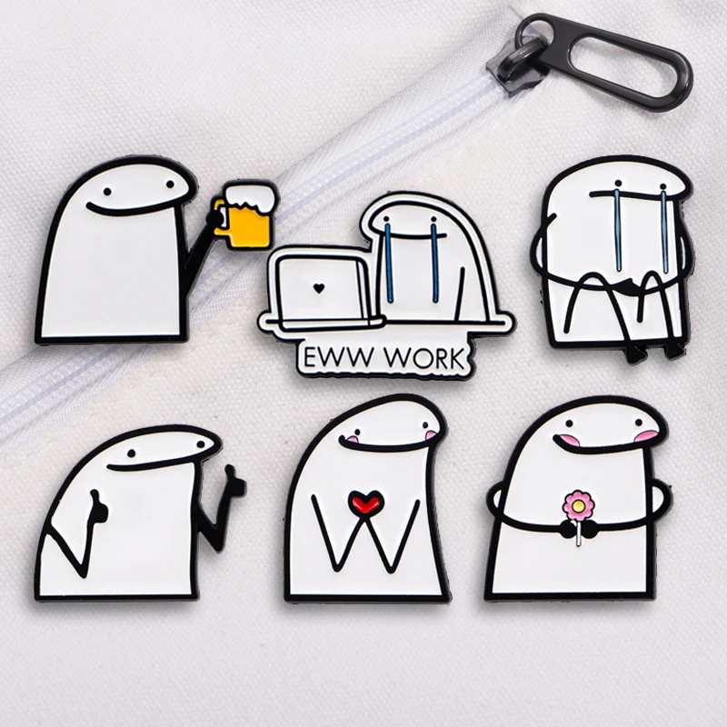 Lustige vereinfachte Figuren Flork Meme mit Bier Blume Emaille Pins süße Geste Liebe Broschen Revers Abzeichen Schmuck Geschenk für Freunde – Detail 9