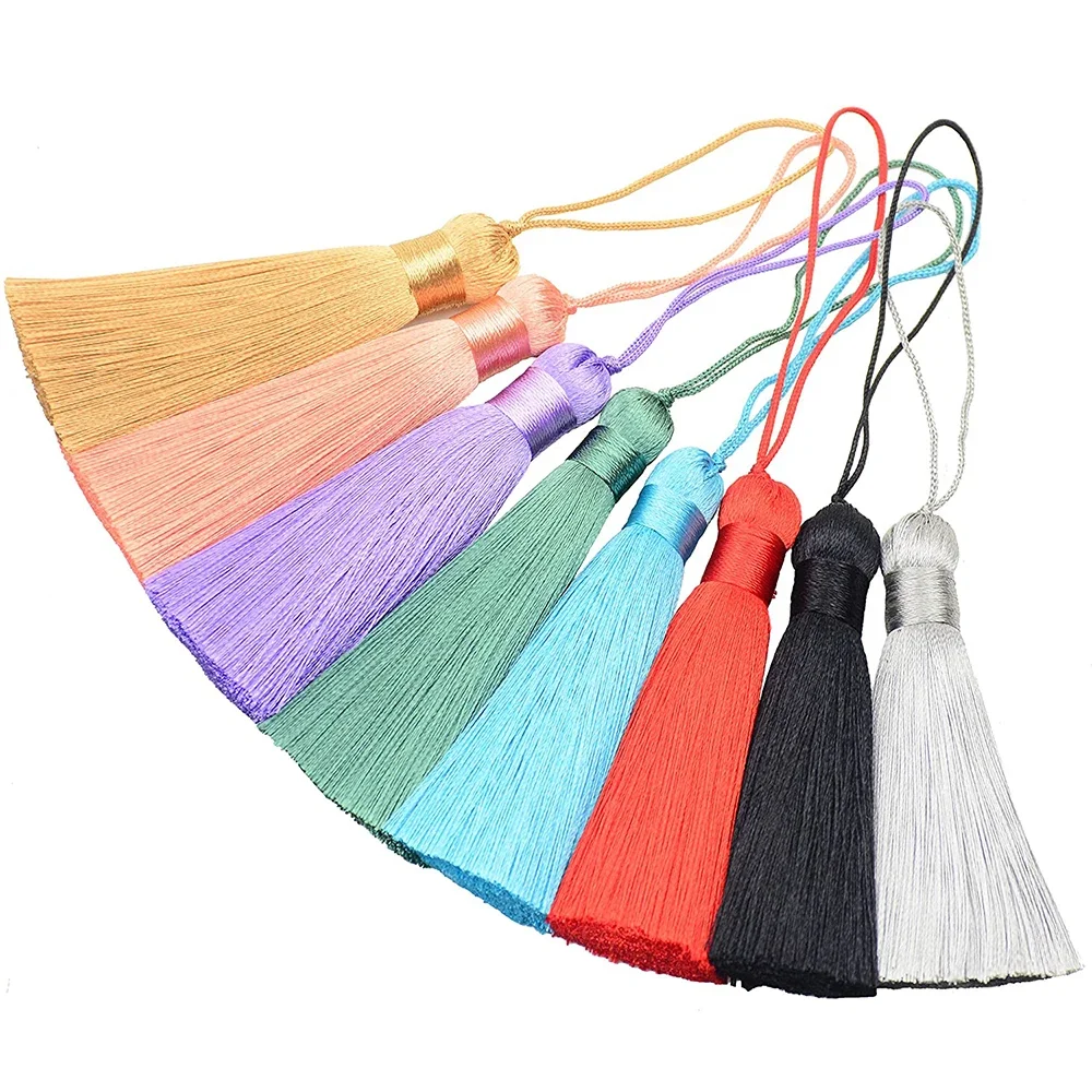 5/10Pcs 8cm Chunky Silk Tassels Soft Elegant Handmade Silky Floss Tassel Brush with 8cm Cord Loop for Jewelry Making Accessories