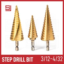 

SJ Step Drill Bits Set 1/3 Pcs 3-12/4-12/4-20/4-22/4-32 mm HSS Stage Conical Wood Metal Hole Core Cutter Drilling Bit Tools Kit