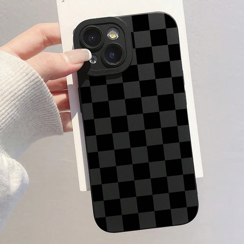 Matte Milky White Checkerboard Pattern Phone Case Cover