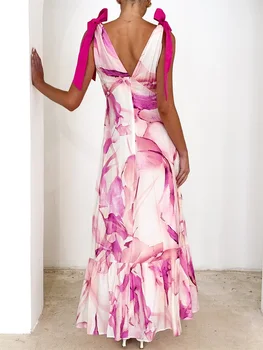 Elegant Floral Print Sleeveless V Neck Maxi Dress with Open Back and Spaghetti Straps for Women s Summer Fashion 5