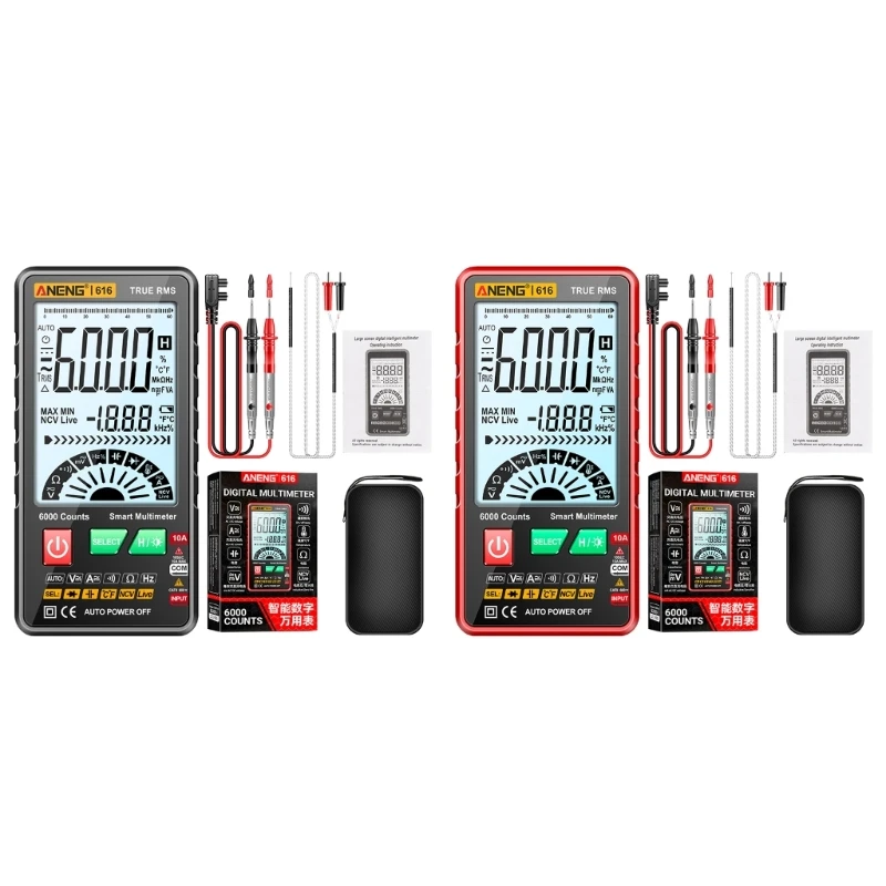 

TRMS Auto Digital Multimeter 6000 Counts with LCD Display Multi-Tester for Voltage Current Resistance Live Wire Testing