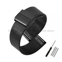 Ultra - Thin Stainless Steel Milanese Mesh Watchband Bracelet - High - Quality Universal Fit - 21mm (Black)