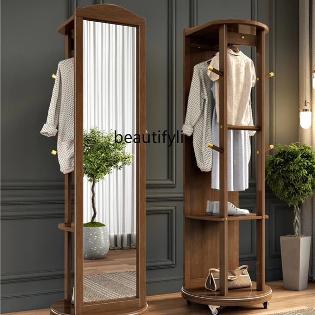 Floor Mirror Solid Wood Full-Length Mirror Household Multi-Functional  Hanger Clothes Frame Integrated Fitting Mirror - AliExpress