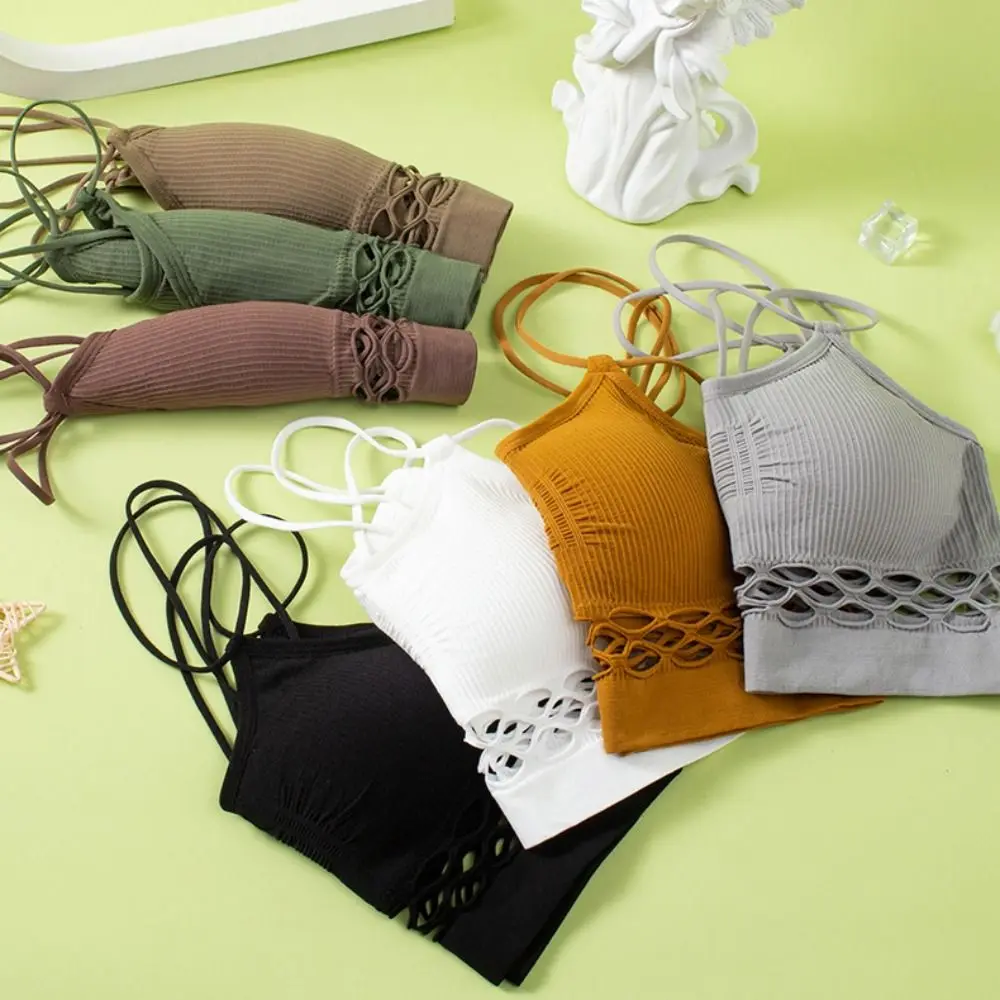 

Comfortable Simple Backless Push Up Bra Casual Solid Color Lady Camisoles Invisible Crop Tops Female Tanks Knitted Bra