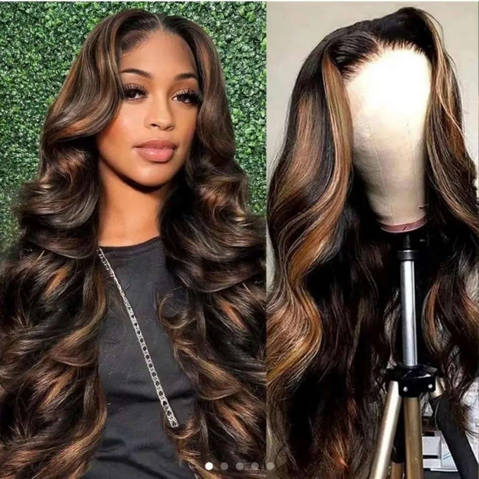 P1B30 Highlight Human Hair Wigs 13X6 Hd Lace Frontal Wig 250 Density Body Wave Lace Front Wigs Brazilian 30 Inch For Black Women