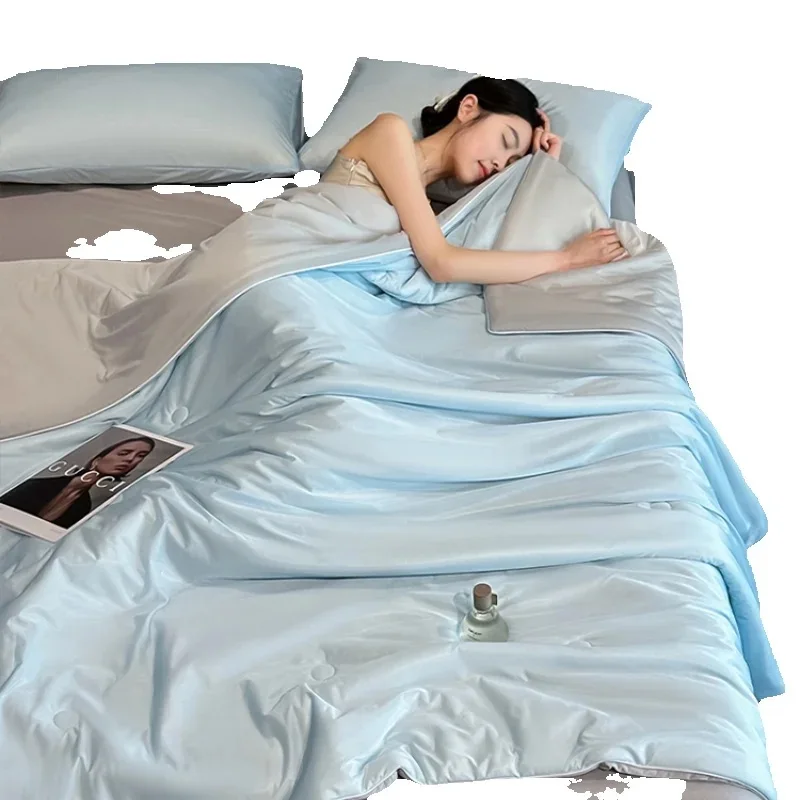 Cooling Blue Grey AB Side Bedding Comforter 100% Polyester Fashion Patchwork Quilts Home Textile Bed Duvet 1pc