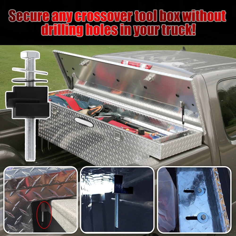 4Pcs Aluminum Crossover Toolbox J Hook Kit With Screws Washers J-Clip  Mounting Clamps Tool Box Tie Down Bolt Tensioner Universal