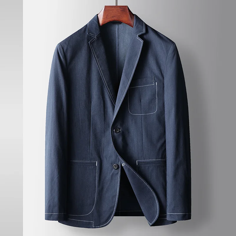 Fashion Men's Casual Spring Autumn Light Luxury Youth Denim Color Collection Line Suit Jacket Trend Plus Size M-4XL