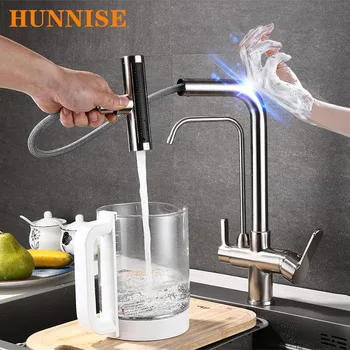 น้ําตก Touch บนกรองก๊อกน้ําห้องครัวทองเหลืองร้อนเย็นดึงอ่างล้างจาน Tap 3 วิธี Touch Filter ก๊อกน้ําห้องครัวก๊อกน้ํา 1