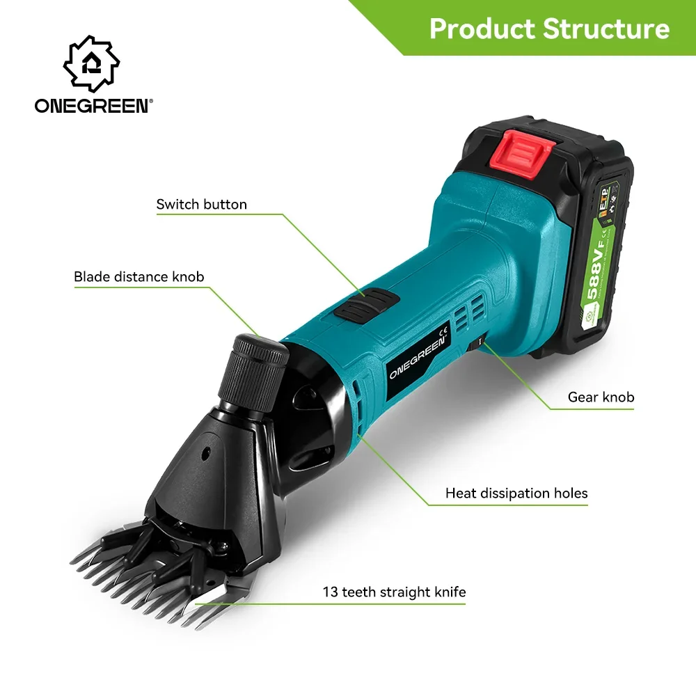 ONEGREEN 6 Speed Electric Sheep Shears 13 Teeth Electric Scissor Cordless Wool Shears Sheep Shearing For Makita 18V Battery 3