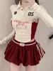 Y2K New Hot Girl Style Skirt Suit Bow Trousers Fashion Sexy Two Piece Lace Design Street Harajuku Mini Skirt Polo Long Sleeves 2