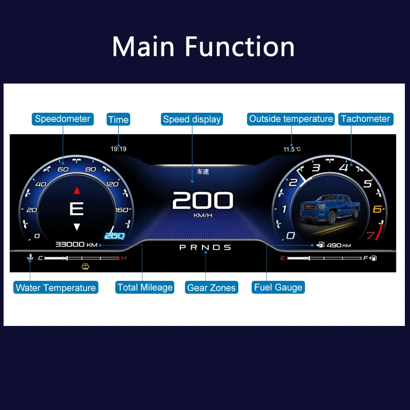 Panel de Instrumentos Digital de 12.3 Pulgadas para Chevrolet Silverado 2014-2020 GMC Sierra, Panel de Instrumentos para Automóvil/CarPlay Inalámbrico 3