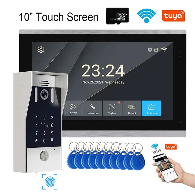 Fingerprint 5in1 Unlock Wifi Doorbell Video Intercom System For Home Doorphone Tuya Smart 1080P Touch Monitor Security Protect 1