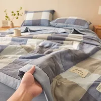 Couverture d'été 100% coton, bien ventilée, de haute qualité, douce pour la peau, respirante, légère, pour lit simple ou double, couette 4