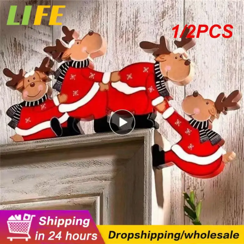 

1/2 шт., новогодние украшения для дверей, в виде Санта-Клауса, лося
