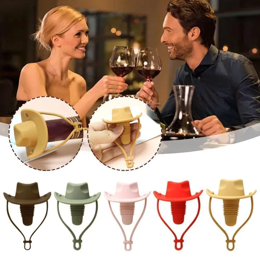 Wine Bottle Stopper Champagne Bottle Stopper Wine Cap Cowboy Hat Shape Silicone for Bar