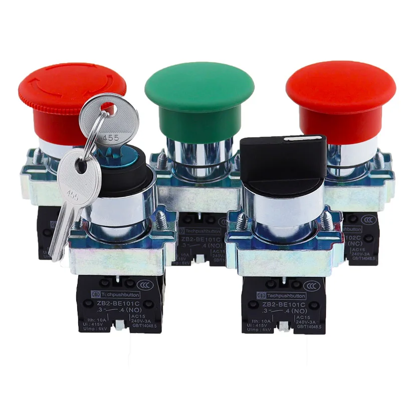 Button switch self reset XB2 small mushroom head emergency stop 22mm knob key start inching power on XB2 BS542 XB2 BA31 XB2 BA42