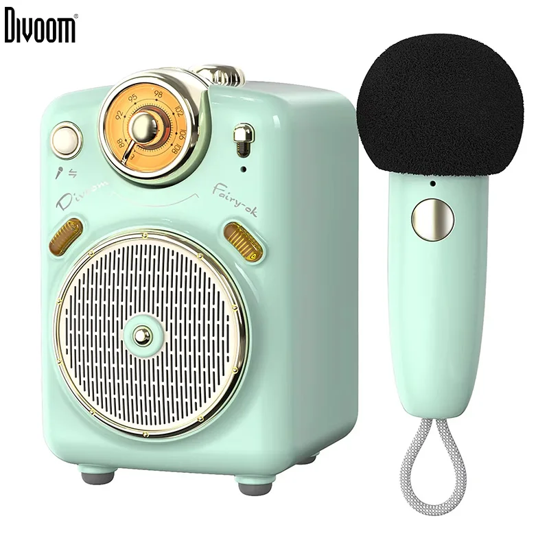 Divoom Fairy-OK Retro Mini Karaoke Speaker with Microphone Karaoke Function with Voice Change, FM Radio, TF Card