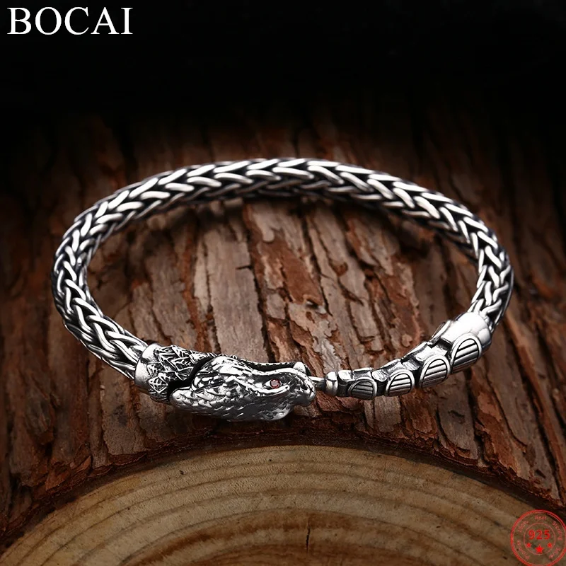 BOCAI S925 Teljes értékű Ezüst- charms bracelet számára férfiak Új Divat Kontraszt Colorado Kígyók horsewhip-chain ékszer szabadon szállítás