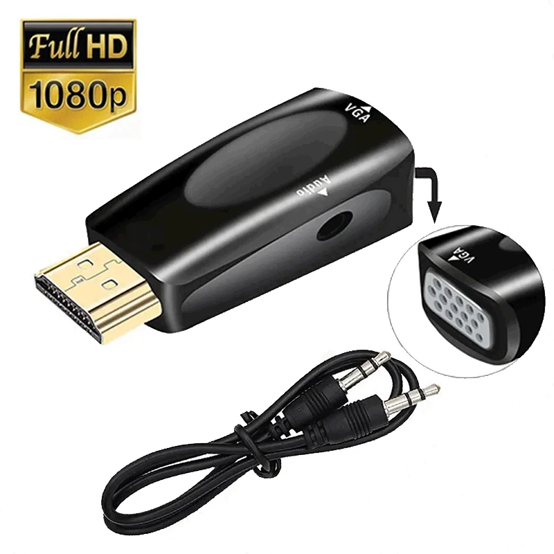 HDMI-compatible to VGA Cable Converter 1080P Audio Cable Converter 3.5mm Jack Audio For PC Laptop Tablet TV Box Computer Display