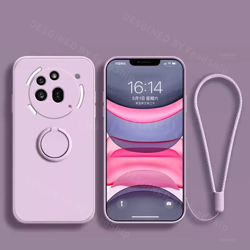 Liquid Silicone Phone Case with Holder Bracket and Screen Film - Protective Soft Cover
