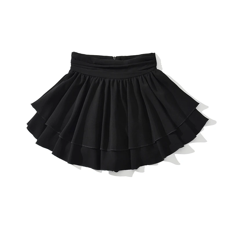 Women’s Solid A-line Layered Mini Skirt With Underpants And Frill Hem Detail