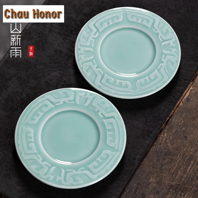 160ml Handmade Longquan Celadon Coffee Mug With Plate Hot Chocolate Cup Tea Pair Afternoon Tea Mug Cup Saucer Kit Drinkware Gift