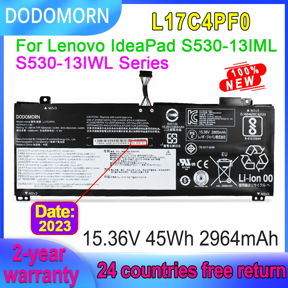 

DODOMORN For Lenovo Xiaoxin Air 13IWL 13IML,Ideapad S530-13IWL L17C4PF0 L17M4PF0 5B10R38649 5B10W67314 Battery 15.36V 45Wh