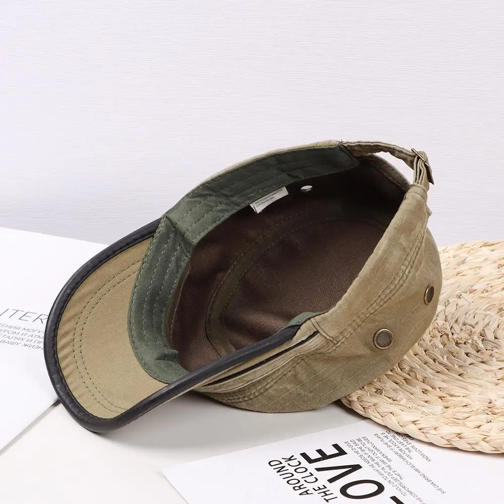 Men  Denim Baseball Cap Cotton Cadet Hat  Breathable Flat Adjustable Cap 2