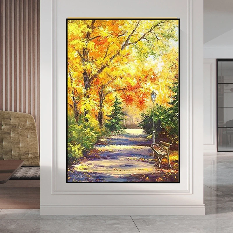 

Wall Art Hand Painted Oil Paintings Large Autumn Trees Pictures For Living Room Home Decorations Modern Landscape Forest Artwork