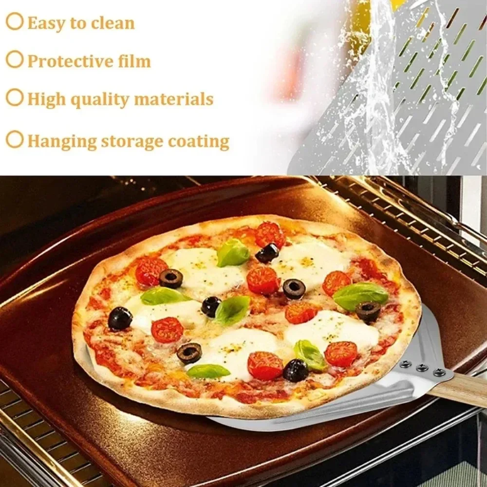 Pizza Peel Pizza Bakeware 12 Inch Pizza Shovel Metal Non-Stick Pizza Peel Wood Handle Transfer Tray Homemade Baking Cake Bread Pizzas Tools