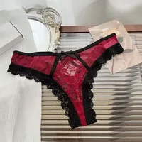 Doux Patchwork maille florale nœud papillon culotte évider dentelle fleur string Transparent coton entrejambe sous-vêtements pour dame 4