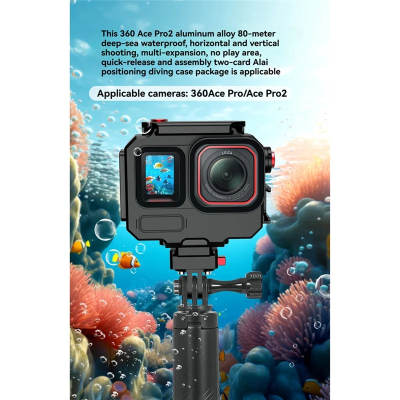 CABE-Insta360 Acepro2용 범용 2개 카드 홀더가 있는 수중 다이빙 보호 쉘-263FT/80M 방수 다이브 케이스