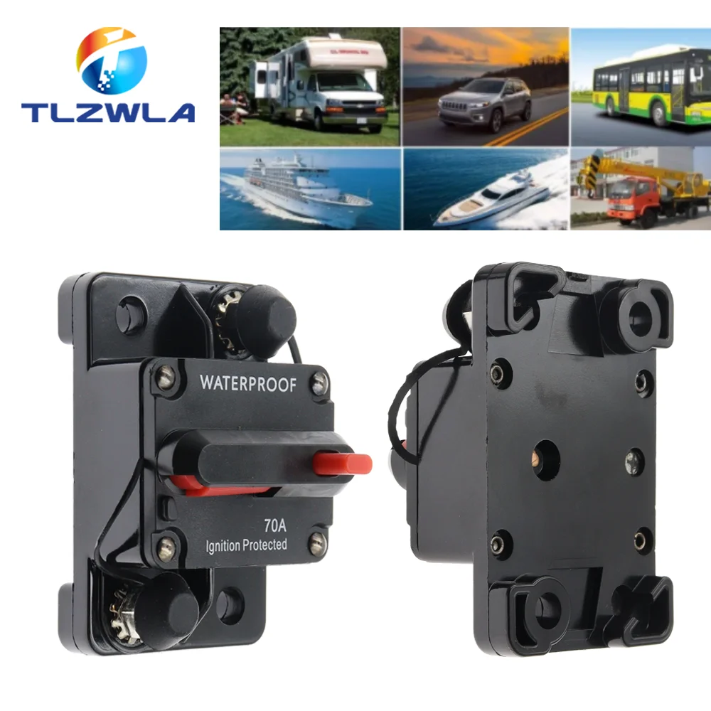 Waterproof Automotive and Marine DC Circuit Breaker Fuse Reset, 12-48V, 30A-300A Capacity
