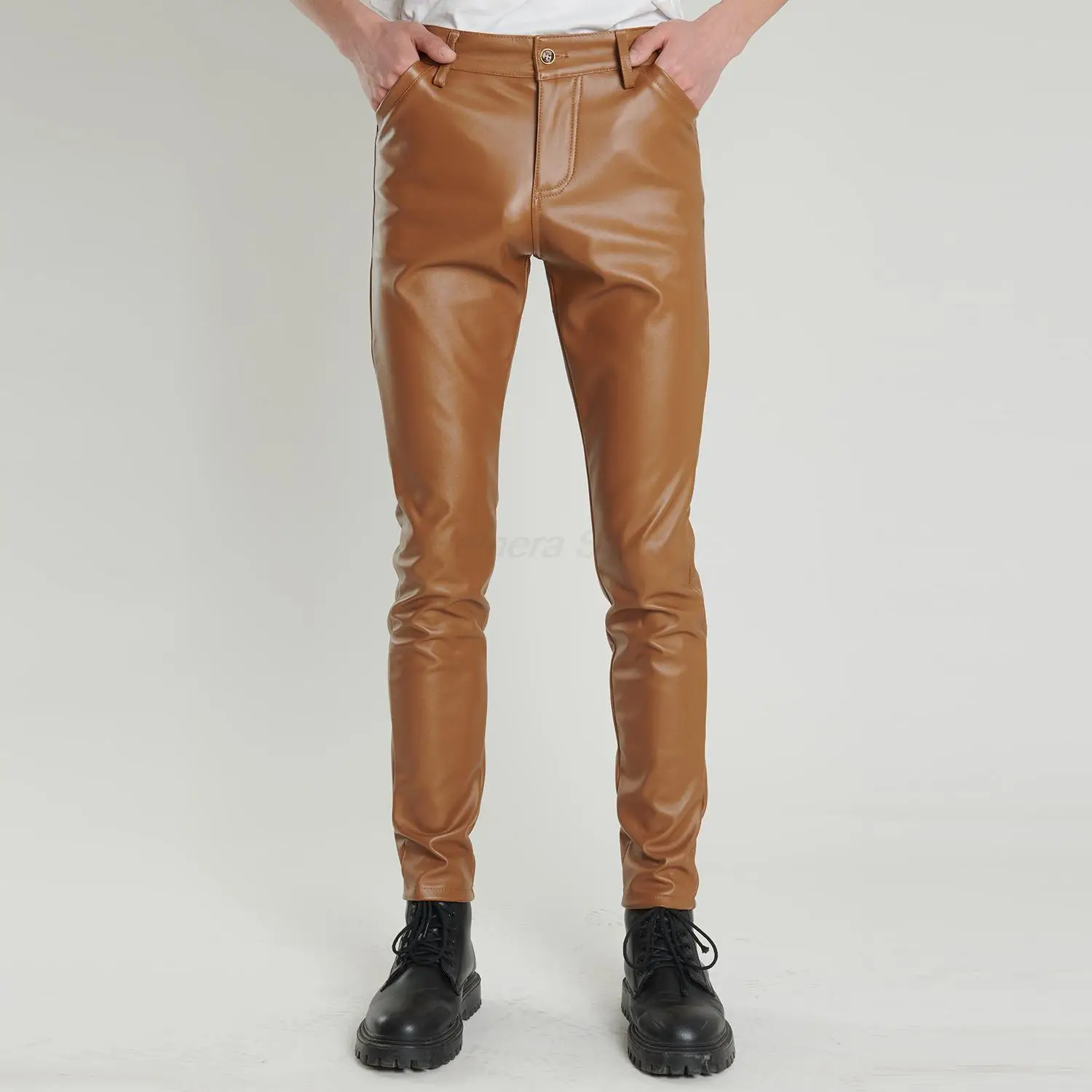 

New Leather Pants Men's Natural Slim Pencil Pant Male Motorcycle Riding Windproof Warm Fashion Trend Trousers 2023
