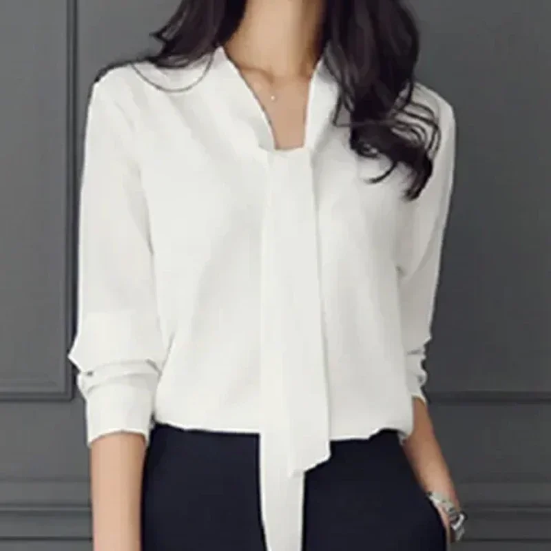 Loose Chiffon Blouse Women Clothing Long Sleeve Lady Elegant Shirts Solid Color Tops A47
